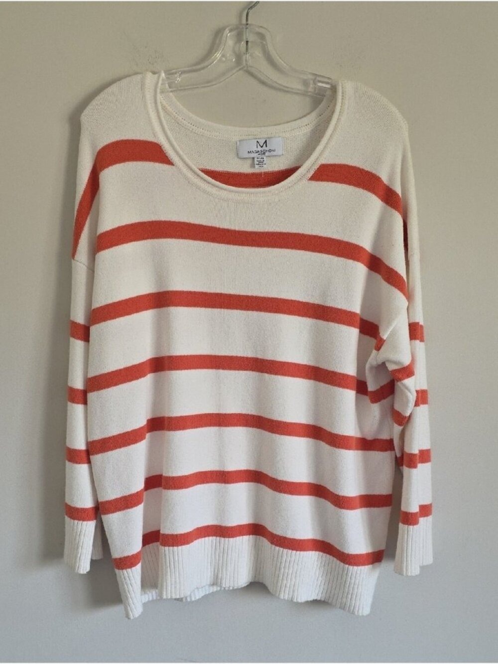MAGASCHONI | Striped Womens Pullover Sweater White Red Sz 1X